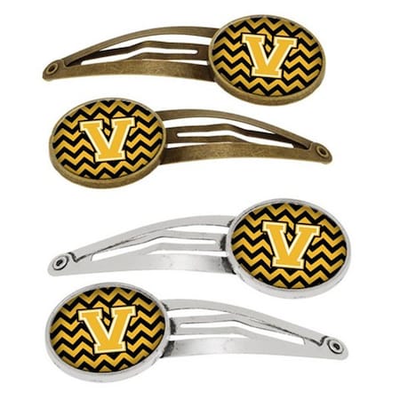 Carolines Treasures Letter V Chevron Black and Gold Barrettes Hair Clips, Set of 4, 4PK CJ1053-VHCS4
